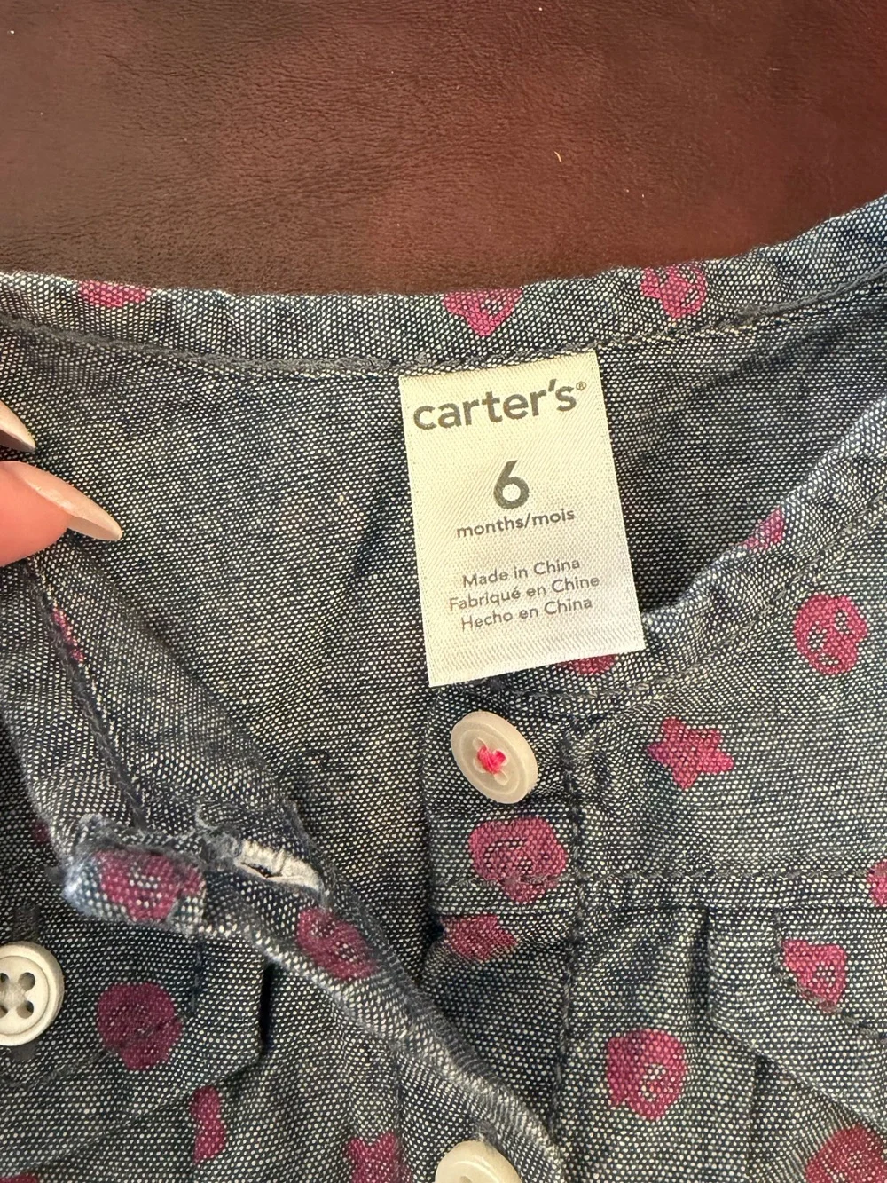 Carter's Gray Button-Front Shirt Dress with Pink Polka Dots